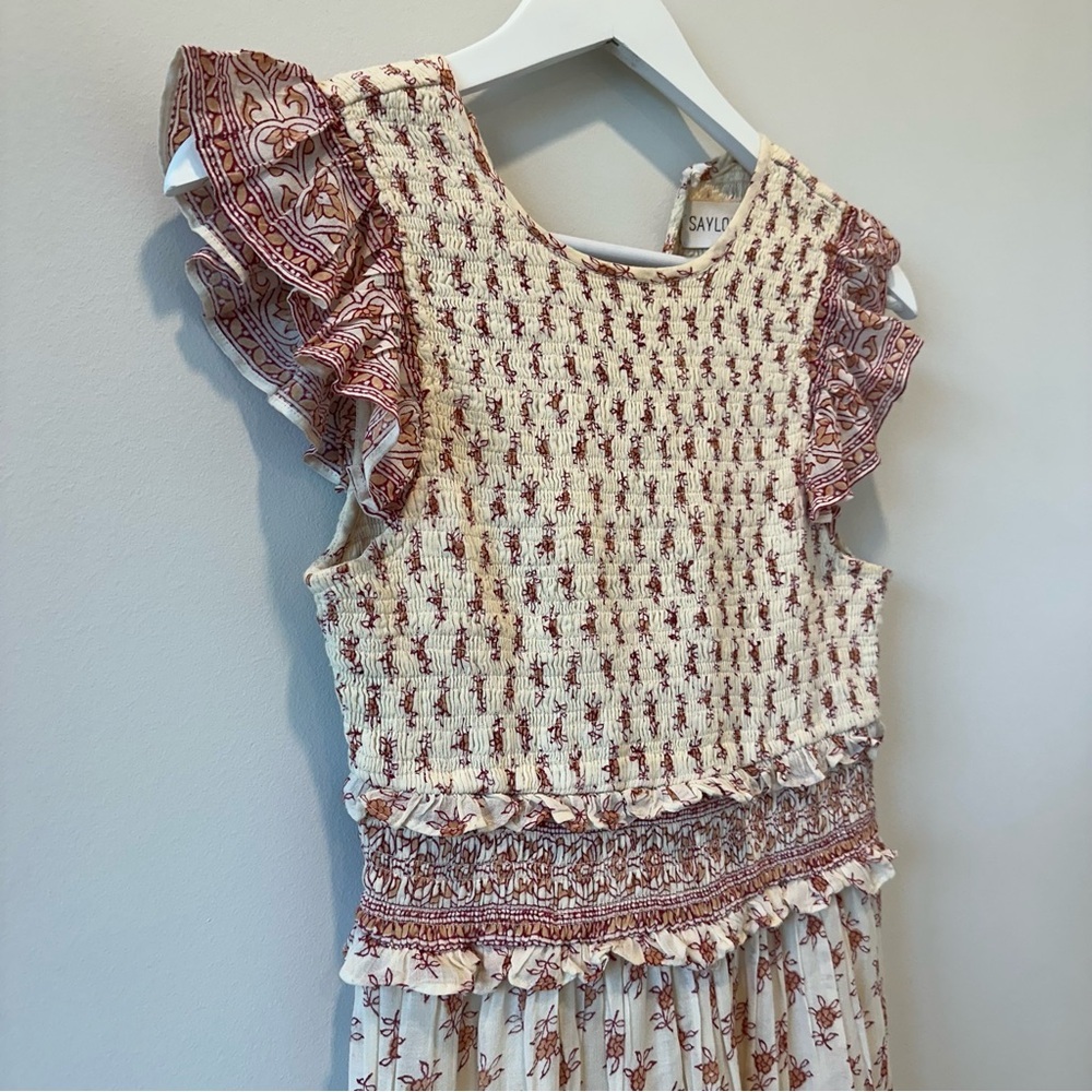 Saylor Hal Dress Tiered Midi Maxi Floral Pink White Cotton Sundress Resortwear - Picture 4 of 13